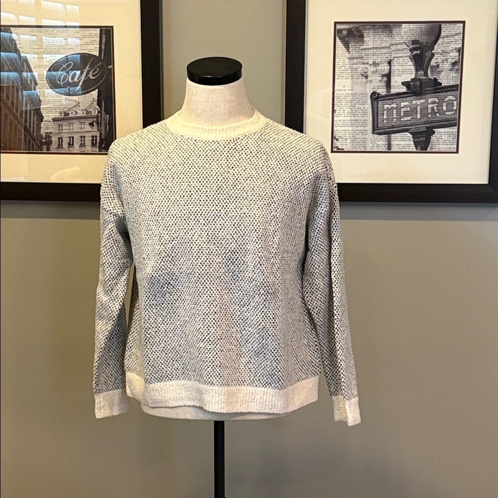 Eileen Fisher Cream and Navy Crewneck Sweater